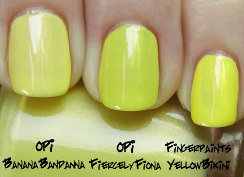 opi fiercely fiona comparison from the shrek forever after brights 2010 collection