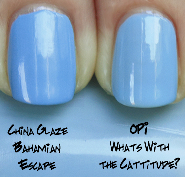 opi what's with the cattitude? comparsion swatch from the opi shrek forever after brights 2010 collection