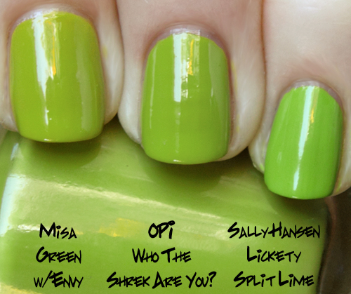 opi who the shrek are you? comparison swatches from the shrek forever after brights 2010 collection