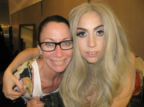 deborah lippmann with lady gaga behind the scenes of her vanity fair september 2010 cover wearing gray nail polish