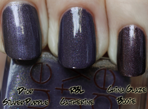 rbl catherine compared with china glaze bogie and dior silver purple