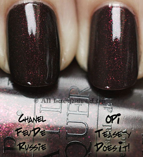 opi teasy does it comparison swatch chanel feu de russie OPI Burlesque Collection for Holiday 2010 Swatches, Review & Comparisons