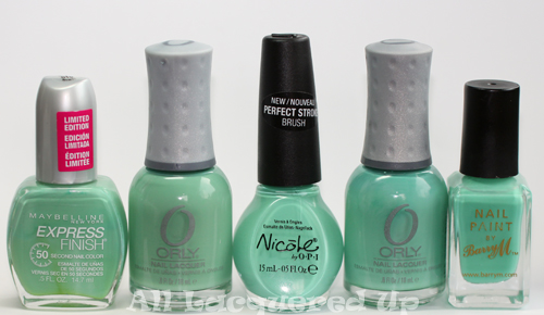 nicole opi my lifesaver nail polish comparison with orly ancient jade and gumdrop