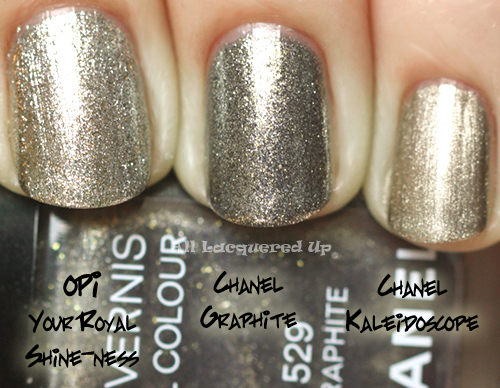 chanel graphite nail polish comparison swatch with chanel kaleidoscope and opi your royal shine-ness