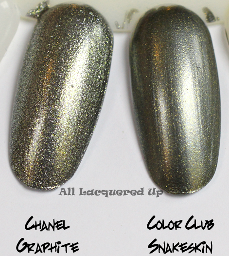 chanel graphite nail polish swatch comparison with color club snakeskin