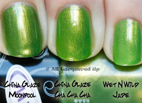 china glaze cha cha cha nail polish comparison swatch with china glaze moonpool from the island escape summer 2011 collection