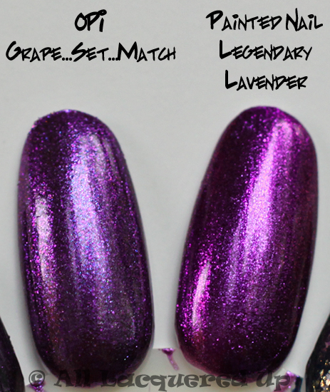 opi grape set match nail polish comparison swatch from the opi serena glam slam england 2011 collection with opi ink & painted nail legendary lavender