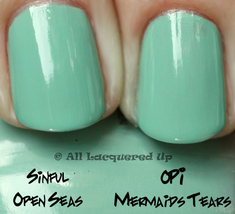 sinful colors open seas nail polish comparison swatch opi mermaids tears