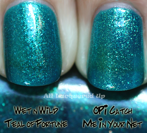 wet n wild teal of fortune comparison with opi catch me in your net