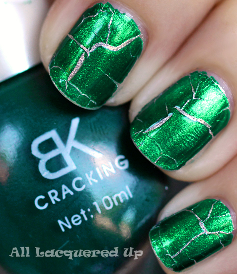 bk cracking jade green nail polish swatch crackle or shatter nail polish