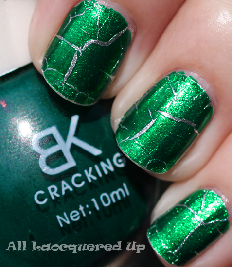 bk cracking jade green nail polish swatch crackle or shatter nail polish