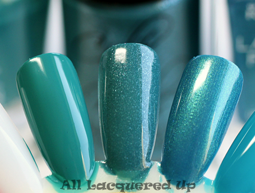 cult nails let me fly nail polish comparison swatch with sally hansen fairy teal and rimmel marine blue