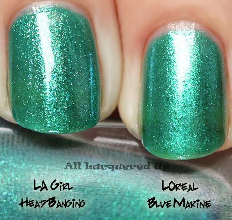 loreal blue marine nail polish comparison swatch with la girl rock star head banging