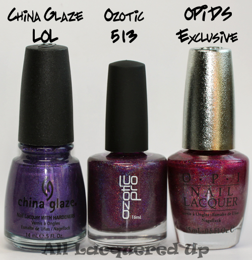 ozotic purple holographic 513 nail polish comparison ALUs 365 of Untrieds