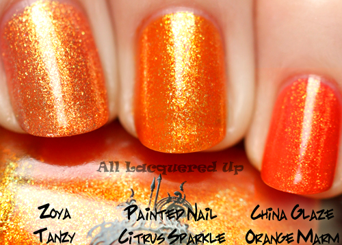 painted nail citrus sparkle comparison swatch dupe nubar nail polish