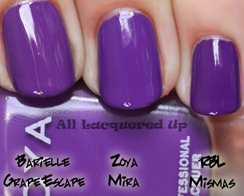 zoya mira nail polish comparison swatch with barielle grape escape and rescue beauty lounge rbl mismas