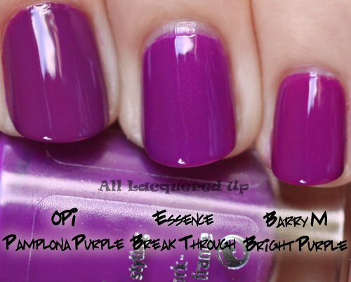 essence break through nail polish comparison swatch dupe opi pamplona purple