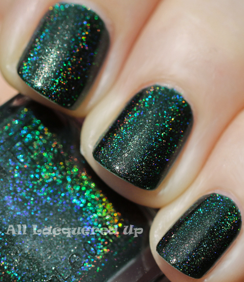 glitter gal lizard belly linear holographic green nail polish swatch