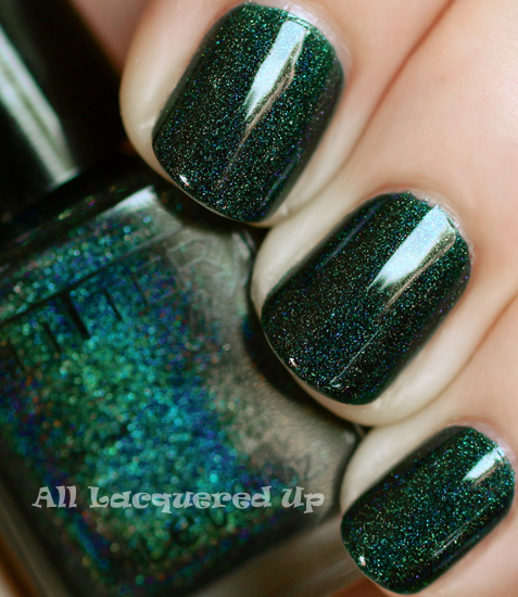 glitter gal lizard belly linear holographic green nail polish swatch