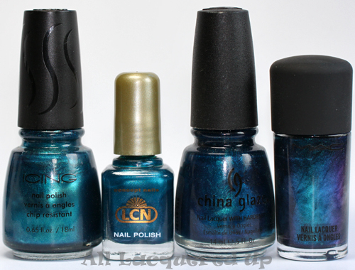 lcn blue laguna nail polish comparison with china glaze rodeo fanatic and mac whirlwind