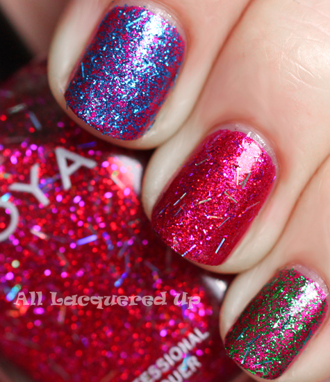 zoya kissy zoya rina zoya twila glitter top coat swatch over zoya izzy holiday 2011 gems jewels