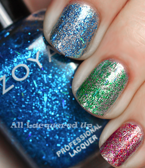 zoya twila zoya kissy zoya rina glitter top coat swatch zoya gems jewels holiday 2011