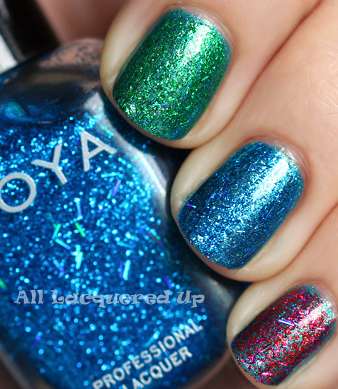 zoya twila zoya rina zoya kissy glitter top coat swatch over zoya noel holiday 2011 gems jewels