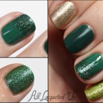 St Patrick's Day Manicure featuring a glitter gradient with Julep Emilie and China Glaze Mistletoe Kisses nail polish