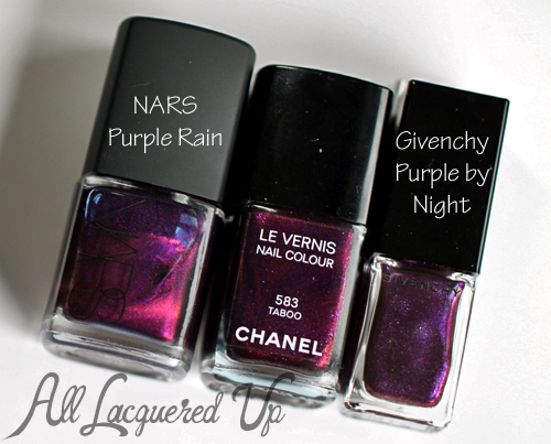 Chanel Taboo Nail Polish Comparison with NARS Purple Rain and Givenchy Purple by Night