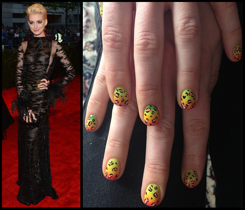 Anne Hathaway's leopard gradient nail art from the Met Gala 2013 by Alicia Torello 