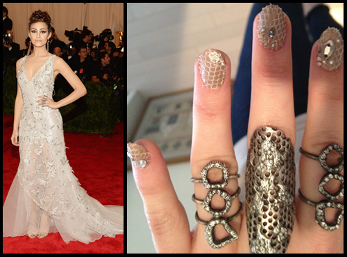 Emmy Rossum Met Gala 2013 nails with lace nail art by butter LONDON