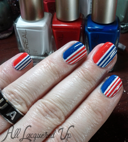 Patriotic Striped Nails using L'Oreal Paris Colour Riche