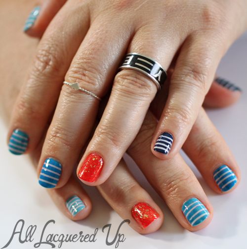 Nautical Stripe Nail Art Manicure using Maybelline Color Show Nail Polish