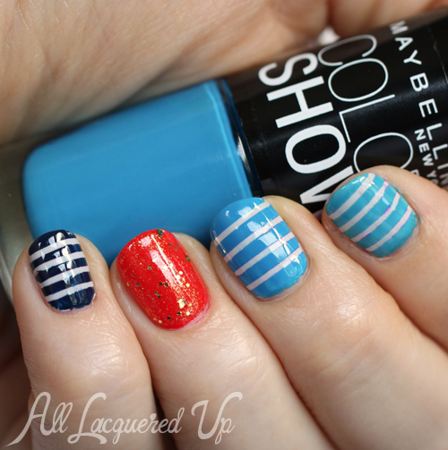 Nauti Stripe Nail Art using Maybelline Color Show Summer 2013