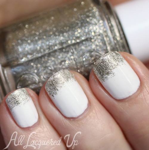 Glitter French White Manicure with China Glaze Snow & Essie Beyond Cozy