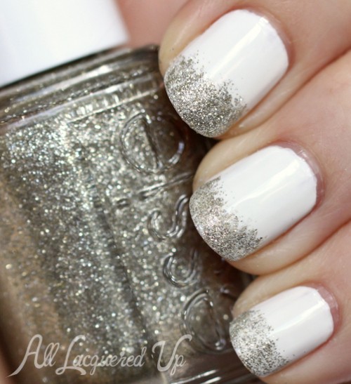 Glitter French White Manicure with China Glaze Snow & Essie Beyond Cozy