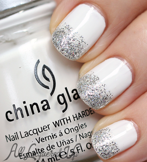 Glitter Tipped White Nails with China Glaze Snow & Sparitual Illumination