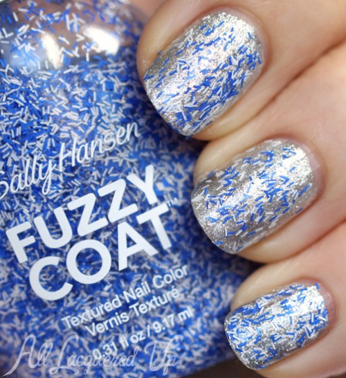 Sally Hansen Tight Knit Fuzzy Coat over Hi Ho Silver nail polish