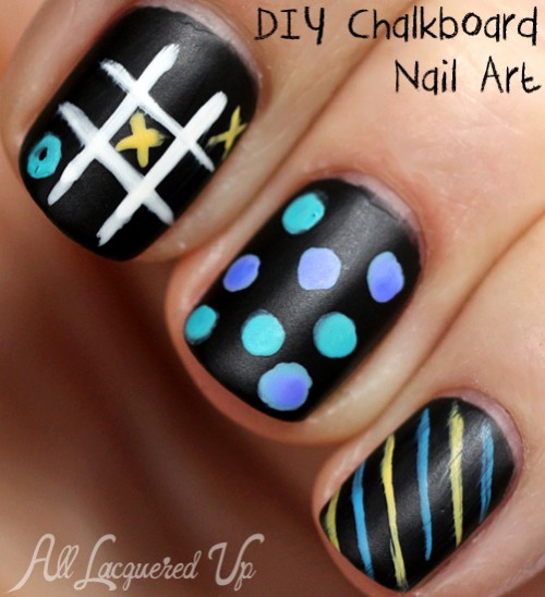 Chalkboard nail art with matte nail polish