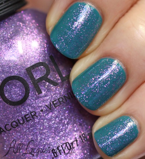 Orly Pixie Powder layered over Teal Unreal