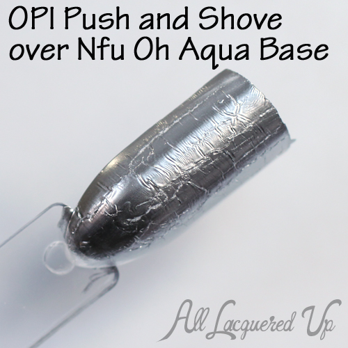 OPI Push and Shove chrome from Gwen Stefani over Nfu Oh Aqua Base