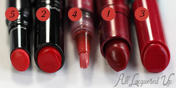 Favorite Red Sheers, Balms, Stains and Glossy Lipsticks