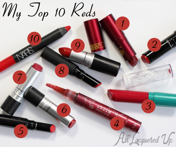 Top 10 Favorite Red Lipsticks