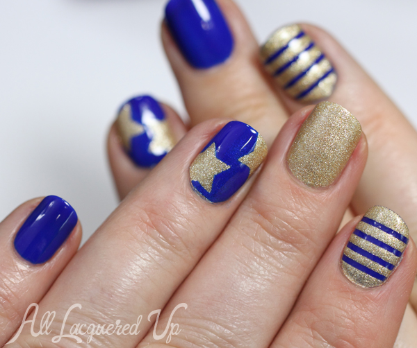 Blue and Gold Nautical Nail Art