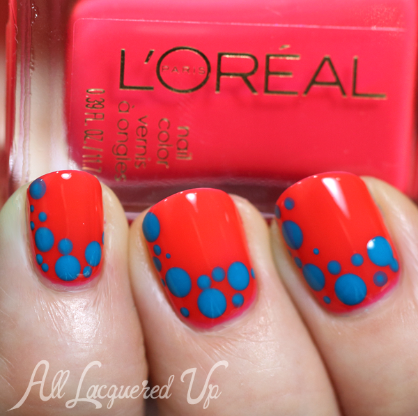 L'Oreal Punchy Lychee Neons dotticure nail art via @AllLacqueredUp