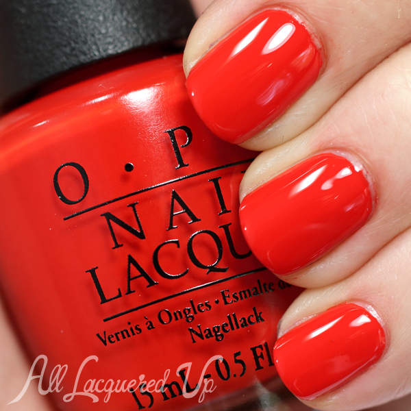 OPI Race Red swatch from OPI Ford Mustang via @AllLacqueredUp