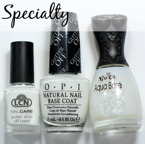 Specialty Base Coats - LCN Polish Strip Off Base, OPI Glitter Off, Nfu Oh Aqua Base