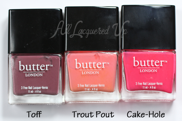 butter LONDON Toff, Trout Pout, Cake-Hole via @alllacqueredup