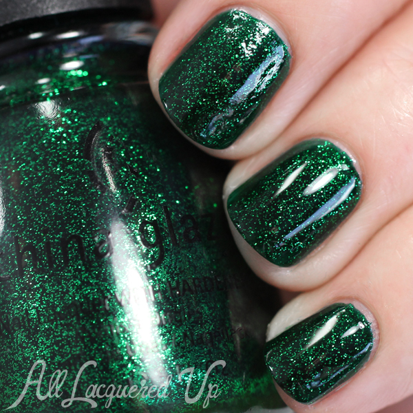 China Glaze Emerald Sparkle swatch via @alllacqueredup