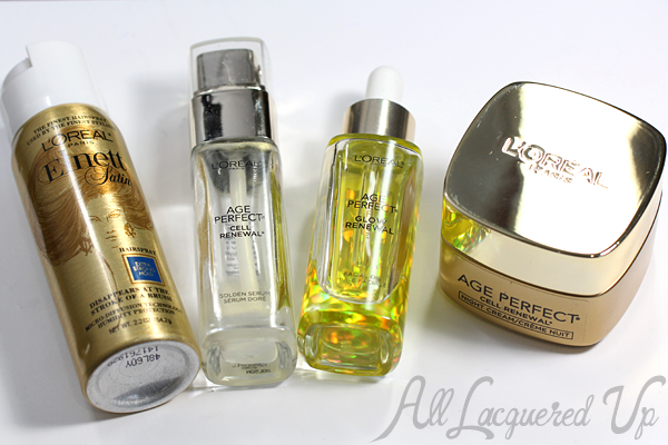 Favorite L'Oreal Skin & Hair Care - Elnett Hairspray, Golden Serum, Facial Oil and Age Renewal Night Cream via @alllacqueredup